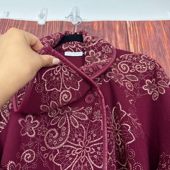 Susan Graver Foil Printed Textured Knit Jacket Red Single Button Womens Size 2X - Picture 7 of 7